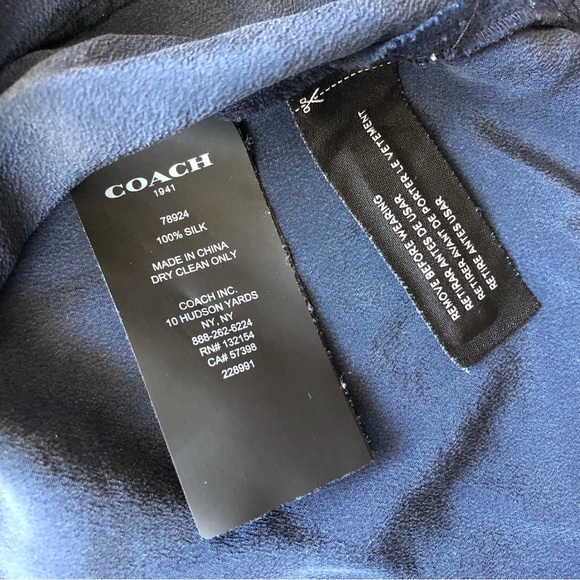 Coach Silk Ruffle Tuxedo Button Down Shirt in Navy Size 8 - Picture 8 of 13